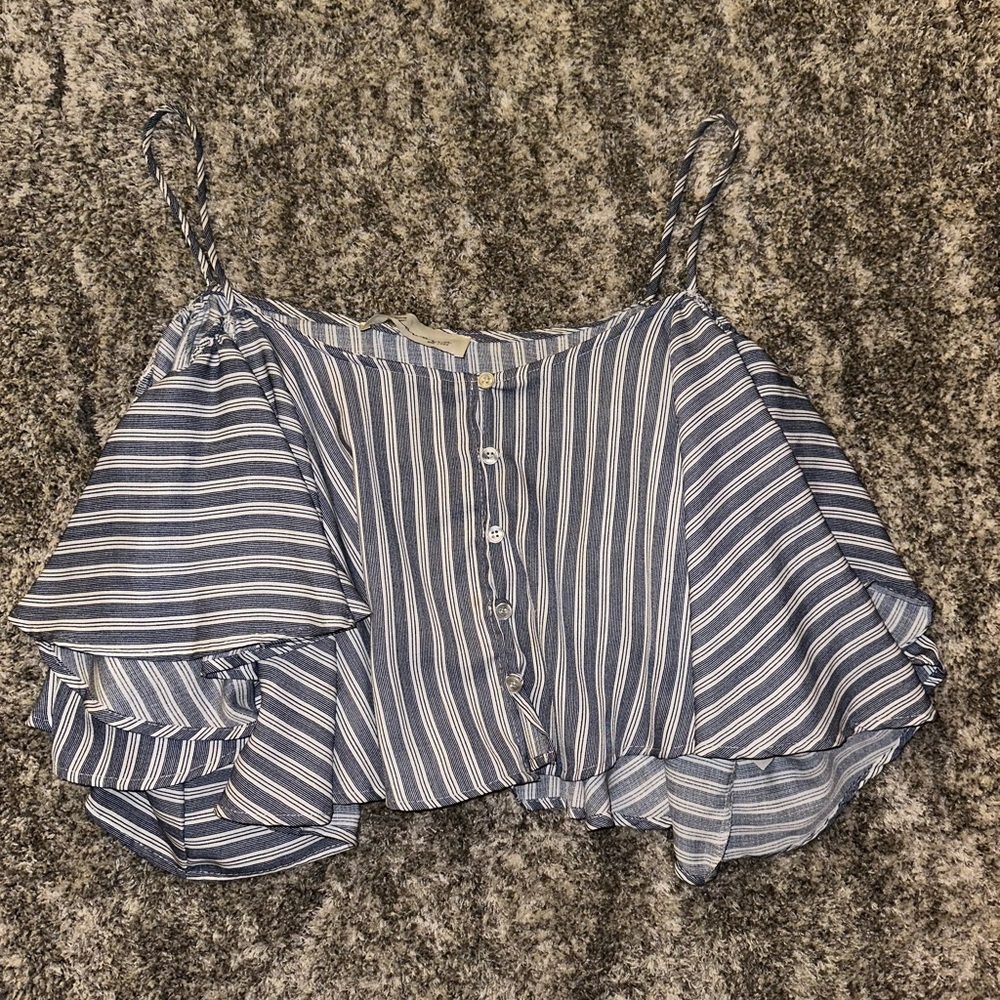- Vintage Havana Blue White Striped Off the Shoulder Top